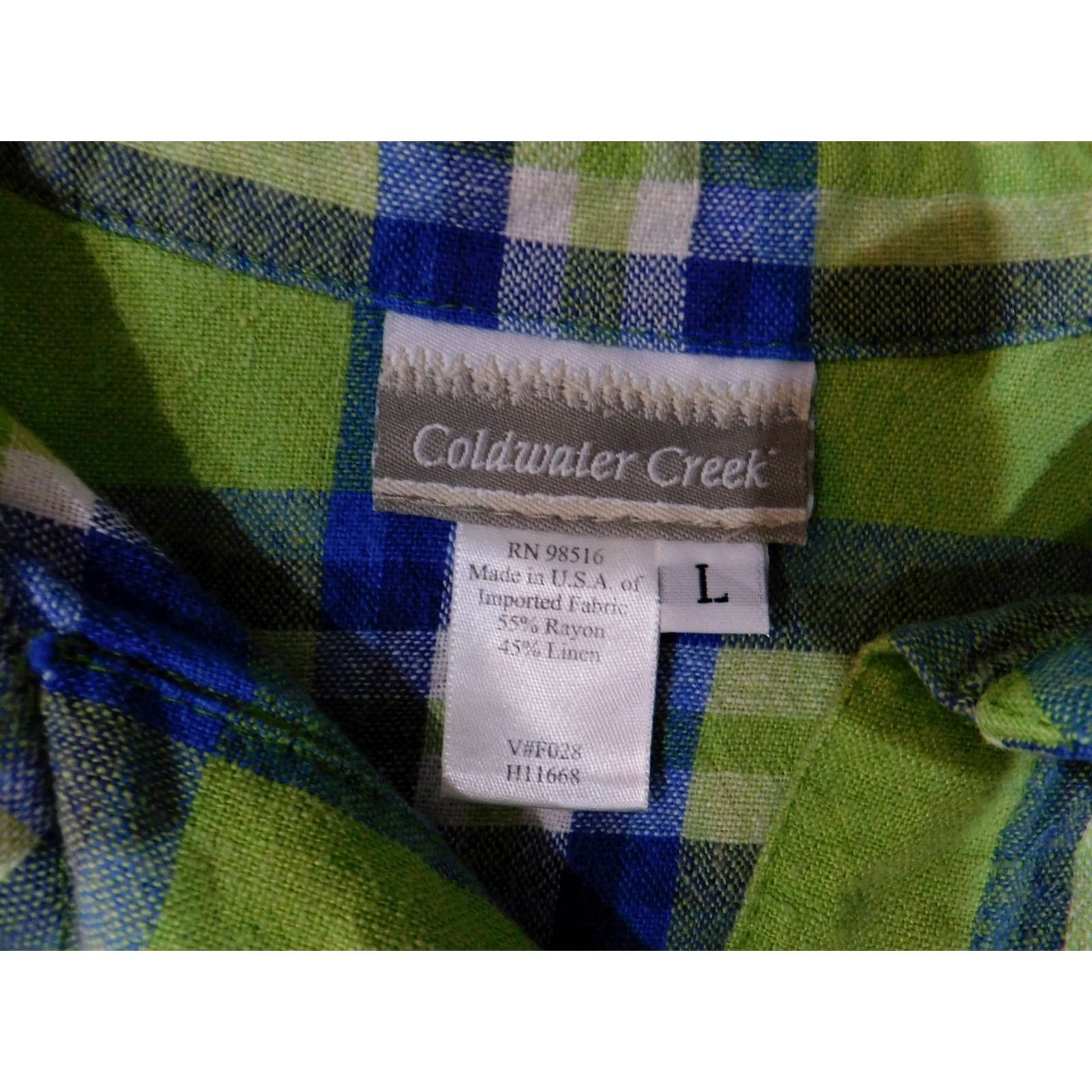 Coldwater Creek Coldwater Creek Shirt Womens Large Green Blue Plaid Linen Rayon Button-Up Top Size L / US 10 / IT 46 - 6 Thumbnail