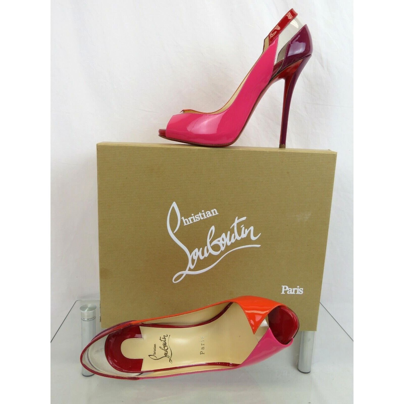 Christian Louboutin TECHNICATINA 120 MULTICOLOR PATENT LEATHER PVC PEEP PUMPS 38 Size US 8 / IT 38 - 3 Thumbnail