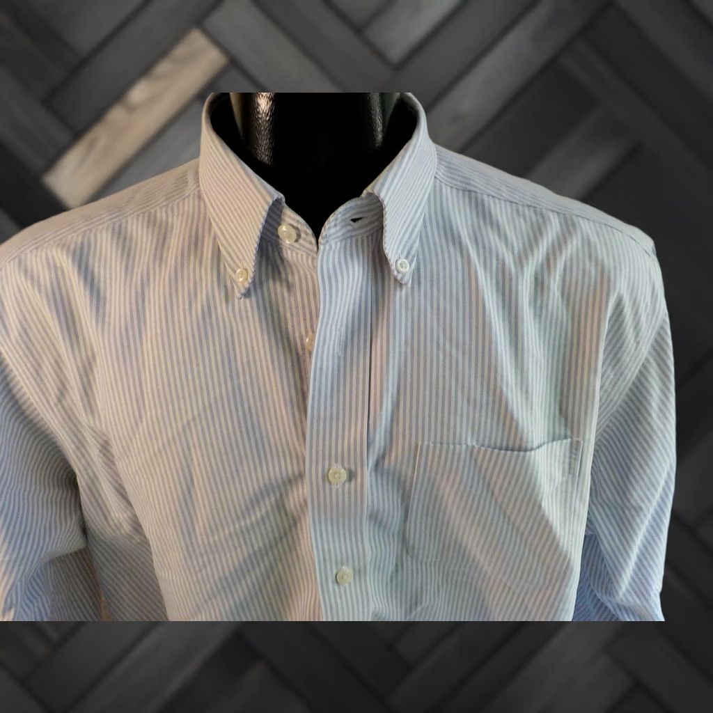Vintage VINTAGE LL BEAN Striped Button-Down Shirt 16.5 Blue/White Cotton Traditional Fit Long Sleeve Mens Size US XL / EU 56 / 4 - 1 Thumbnail