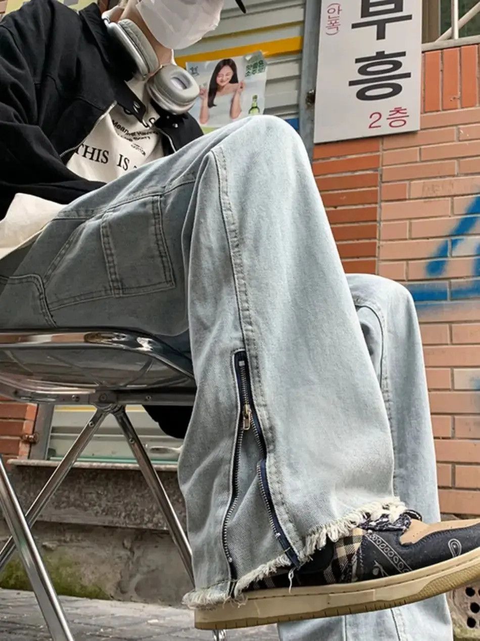 Japanese Brand Straight side zipper with slit and micro flared jeans Size US 30 / EU 46 - 5 Thumbnail