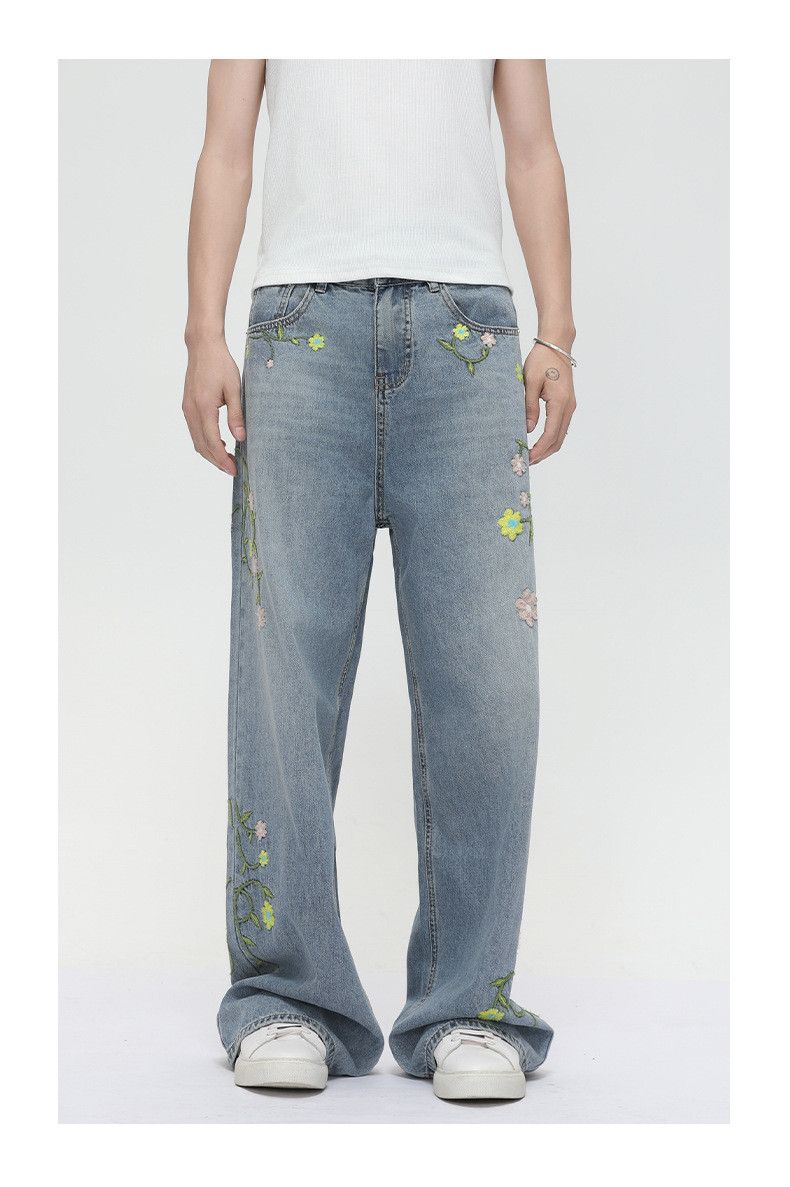 Japanese Brand × Jean Heavy floral embroidery straight-leg casual jeans Size US 32 / EU 48 - 4 Thumbnail