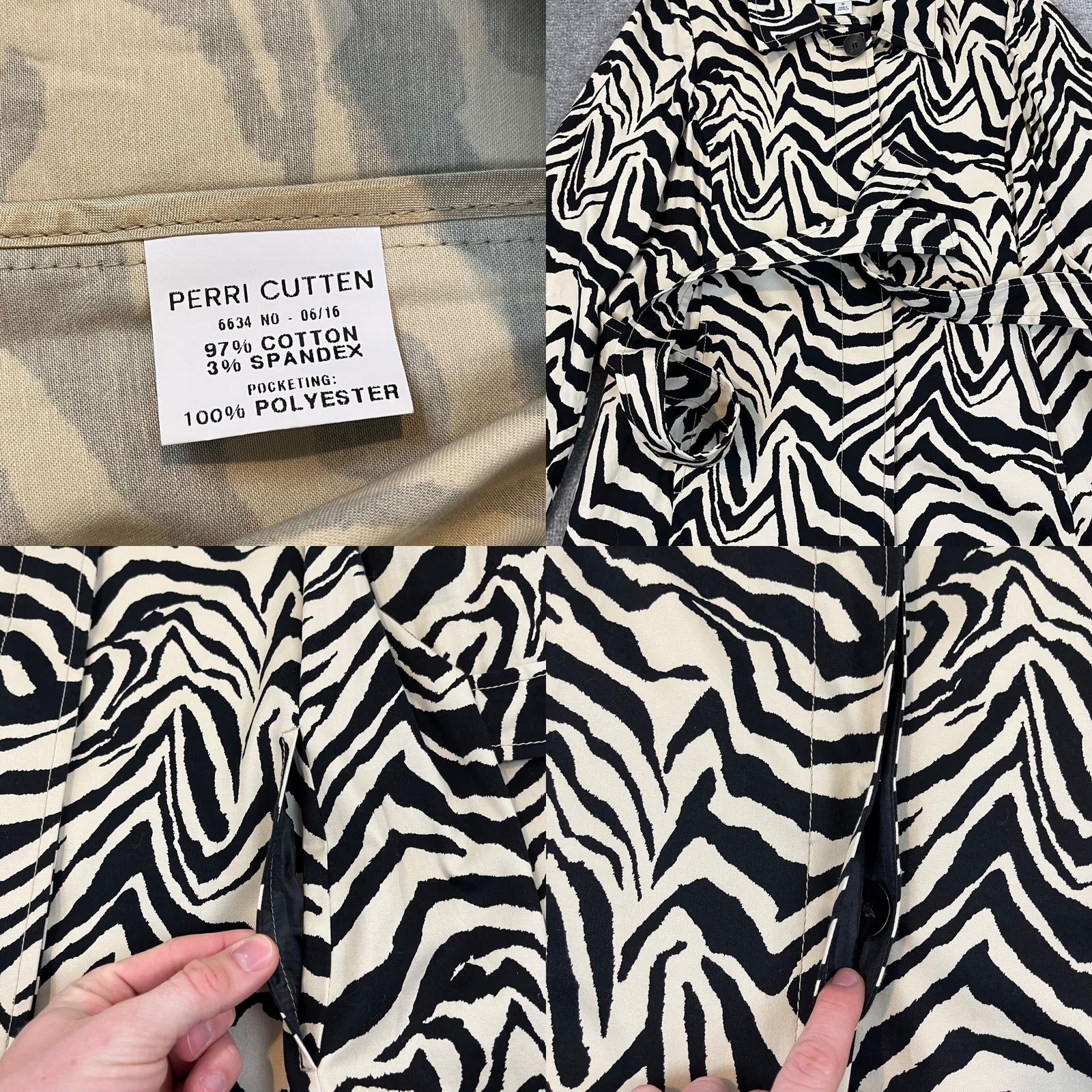 Vintage PERRI CUTTEN Women Medium Brown Black Zebra Long Overcoat Tie Wrap Collared Coat Size M / US 6-8 / IT 42-44 - 8 Thumbnail