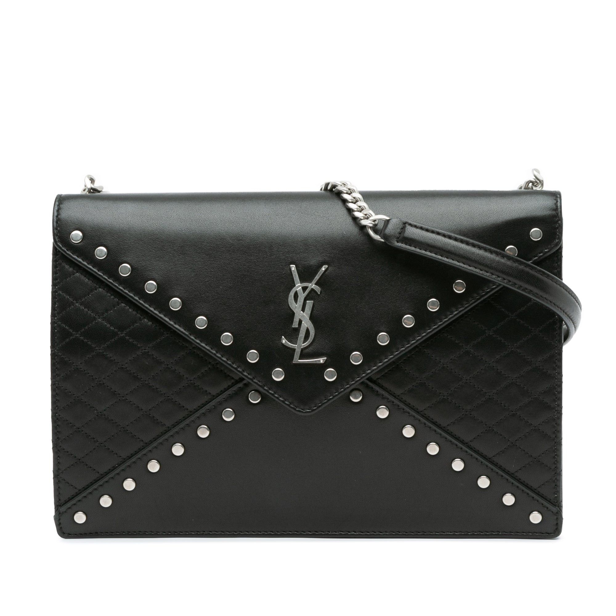 Saint Laurent Paris Saint Laurent Quilted Lambskin Studded Monogram Gaby Shoulder Bag Black Size ONE SIZE - 1 Thumbnail