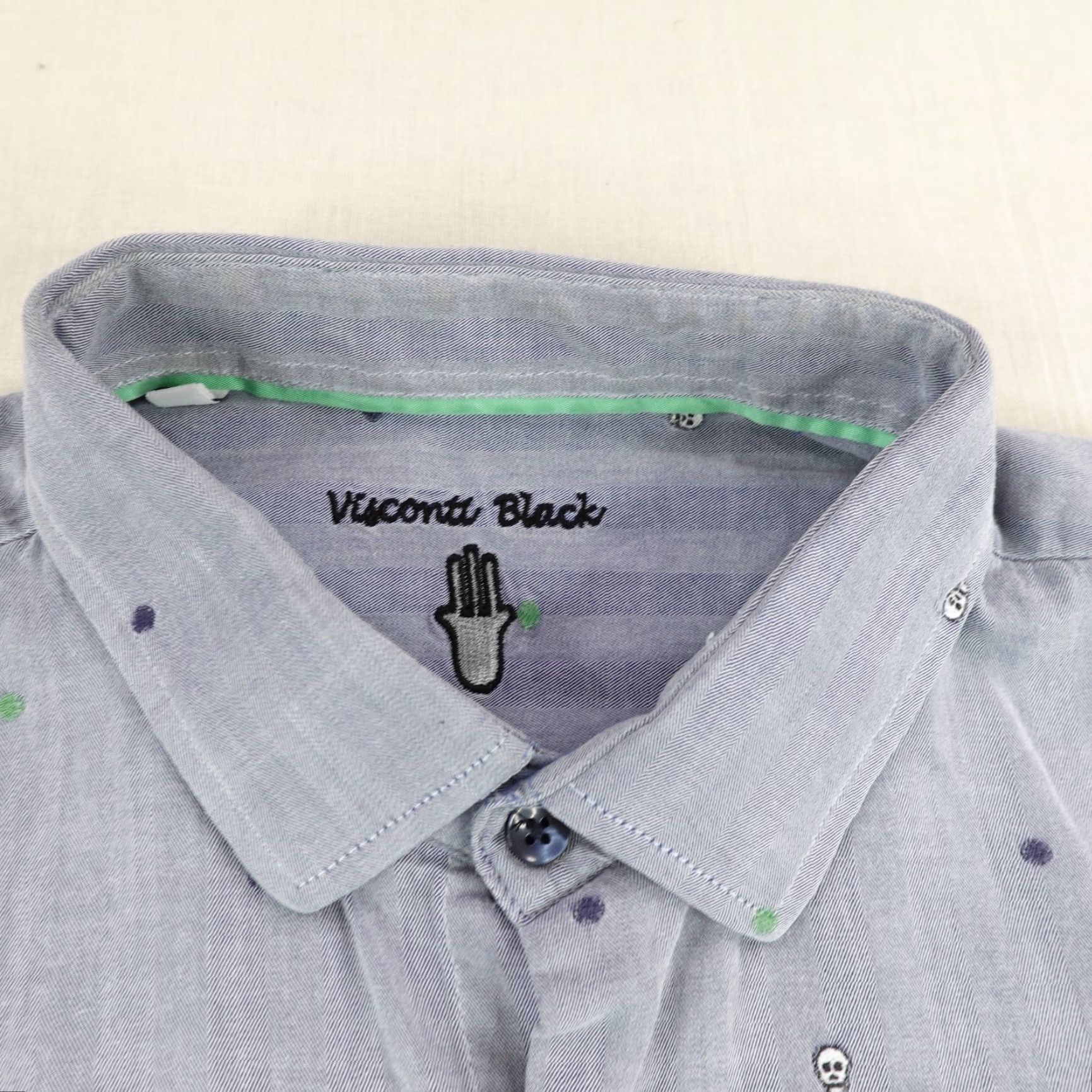 Luchiano Visconti VINTAGE Luchiano Visconti Shirt Men XL Blue Skull Polka Dot Button-Up Long Sleeve Casual Business Party Size US XL / EU 56 / 4 - 2 Thumbnail