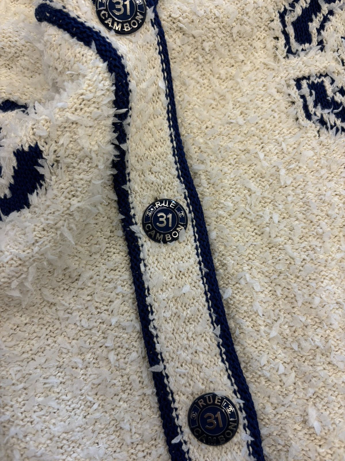 Chanel SS19 blue/ white varsity CC logo cardigan Size US M / EU 48-50 / 2 - 4 Thumbnail