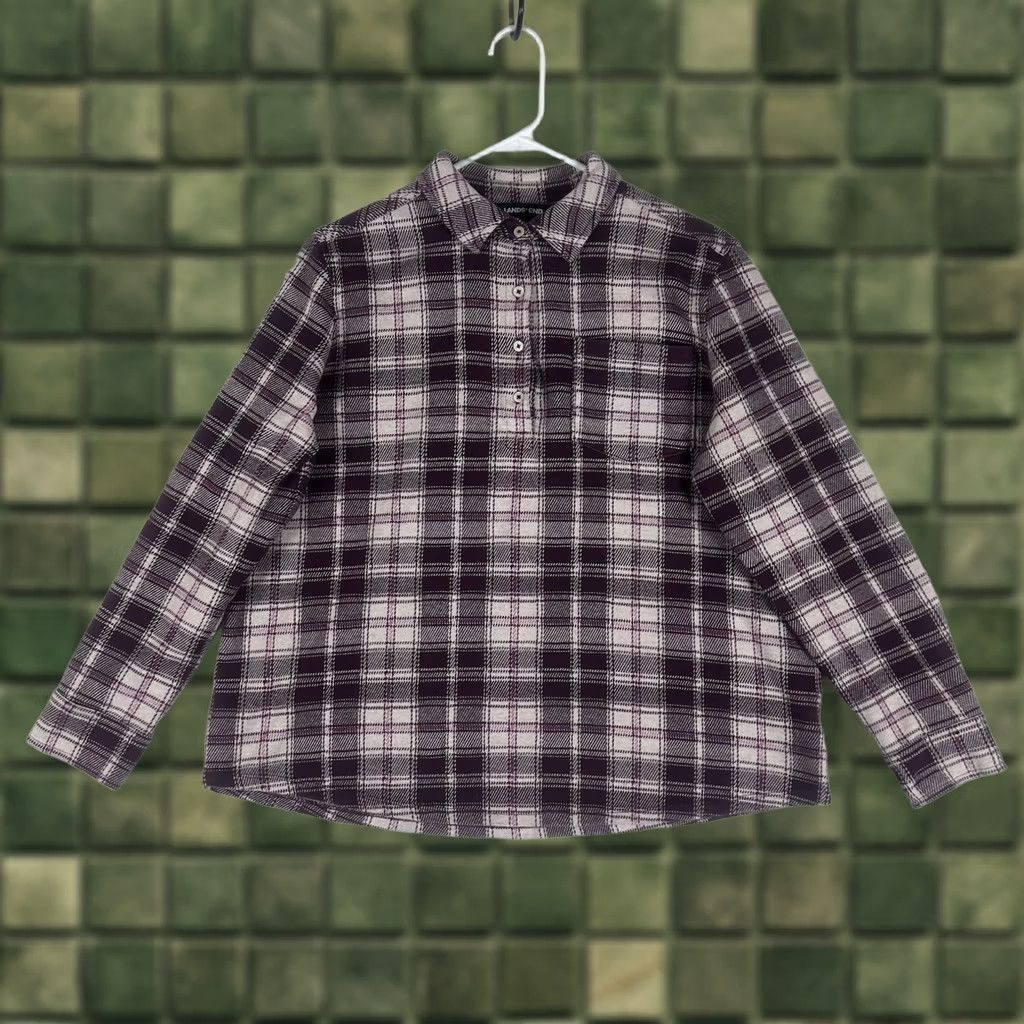 Lands' End Lands' End Flannel Shirt Women's Large Red Plaid Button-Up 1/4 Button Long Sleeve Collared Size L / US 10 / IT 46 - 1 Thumbnail