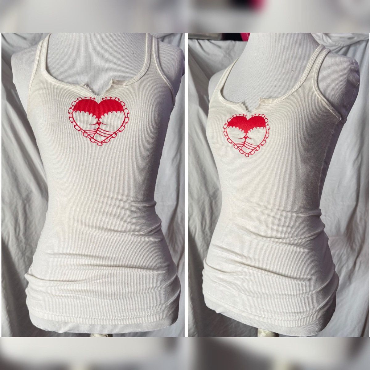 Vintage Retro, Ribbed, Racerback Heart Graphic Tank Top Size S / US 4 / IT 40 - 8 Thumbnail