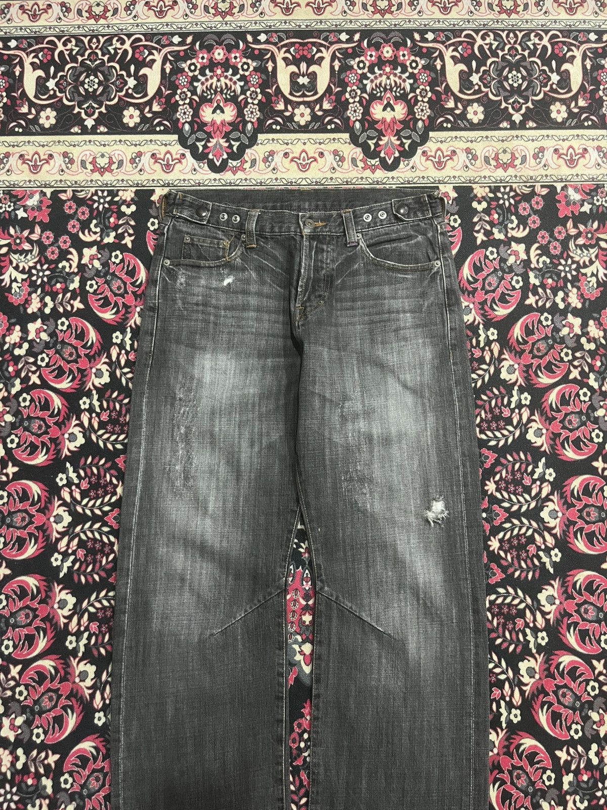 Le Grande Bleu (L.G.B.) Japanese Brand Grunge Style Adjustable Waist Dark Rip Jeans Size US 33 - 3 Thumbnail