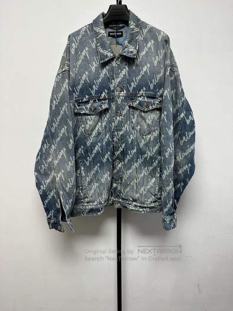 Balenciaga Balenciaga Logo Printed Loose Washed Distressed Denim Jack Size US S / EU 44-46 / 1 - 1 Thumbnail