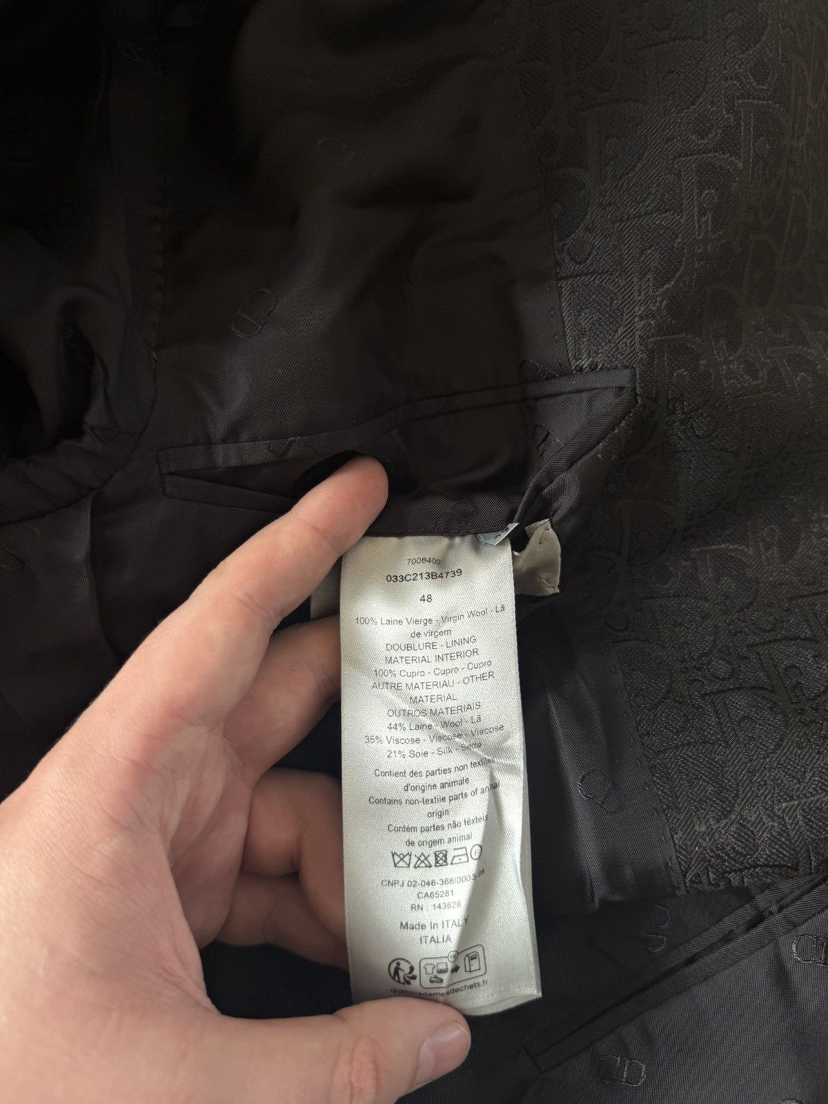 Dior DIOR OBLIQUE SUIT BLACK VIRIGIN WOOL & SILK INTERIOR Size 48L - 22 Thumbnail