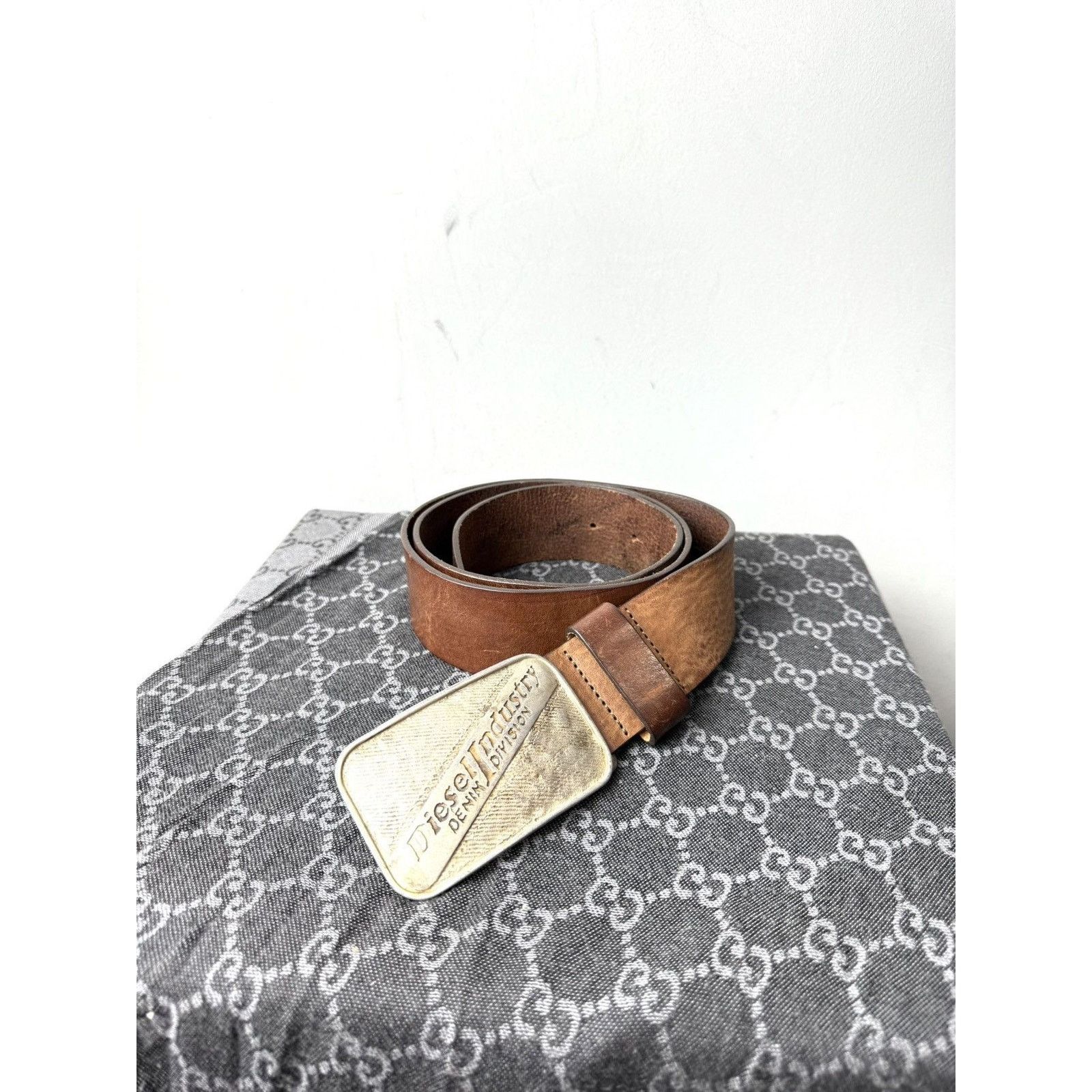Y2K Vintage Diesel Leather Belt Big Metal Badge
