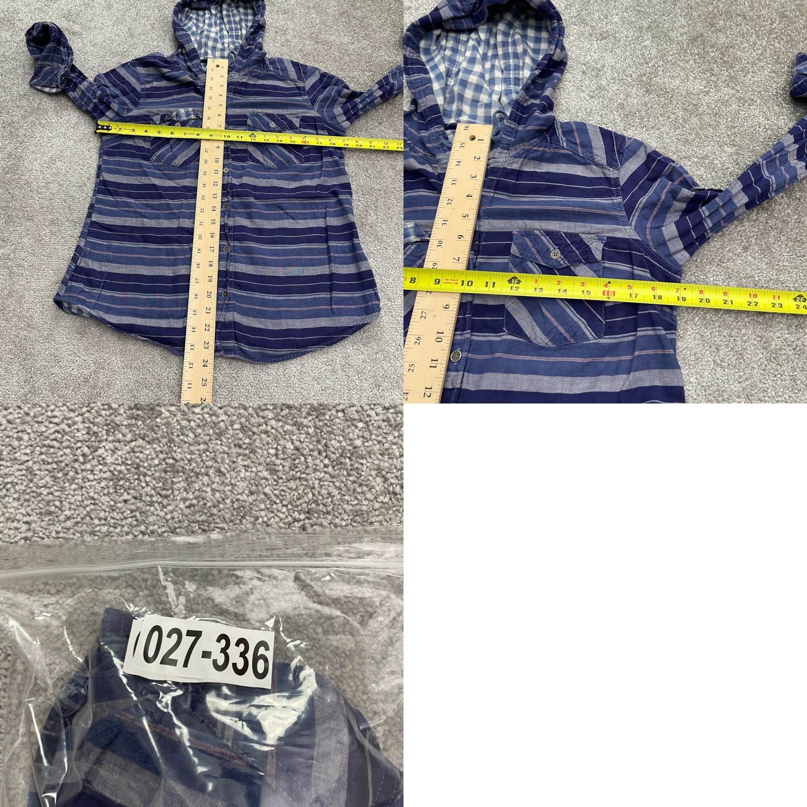 Vintage Columbia Hoodie Shirt Womens Medium Blue Striped Button-Down Cotton Shirt Hooded Casual Exterior Button Up Top Womens M Blue Size M / US 6-8 / IT 42-44 - 8 Thumbnail
