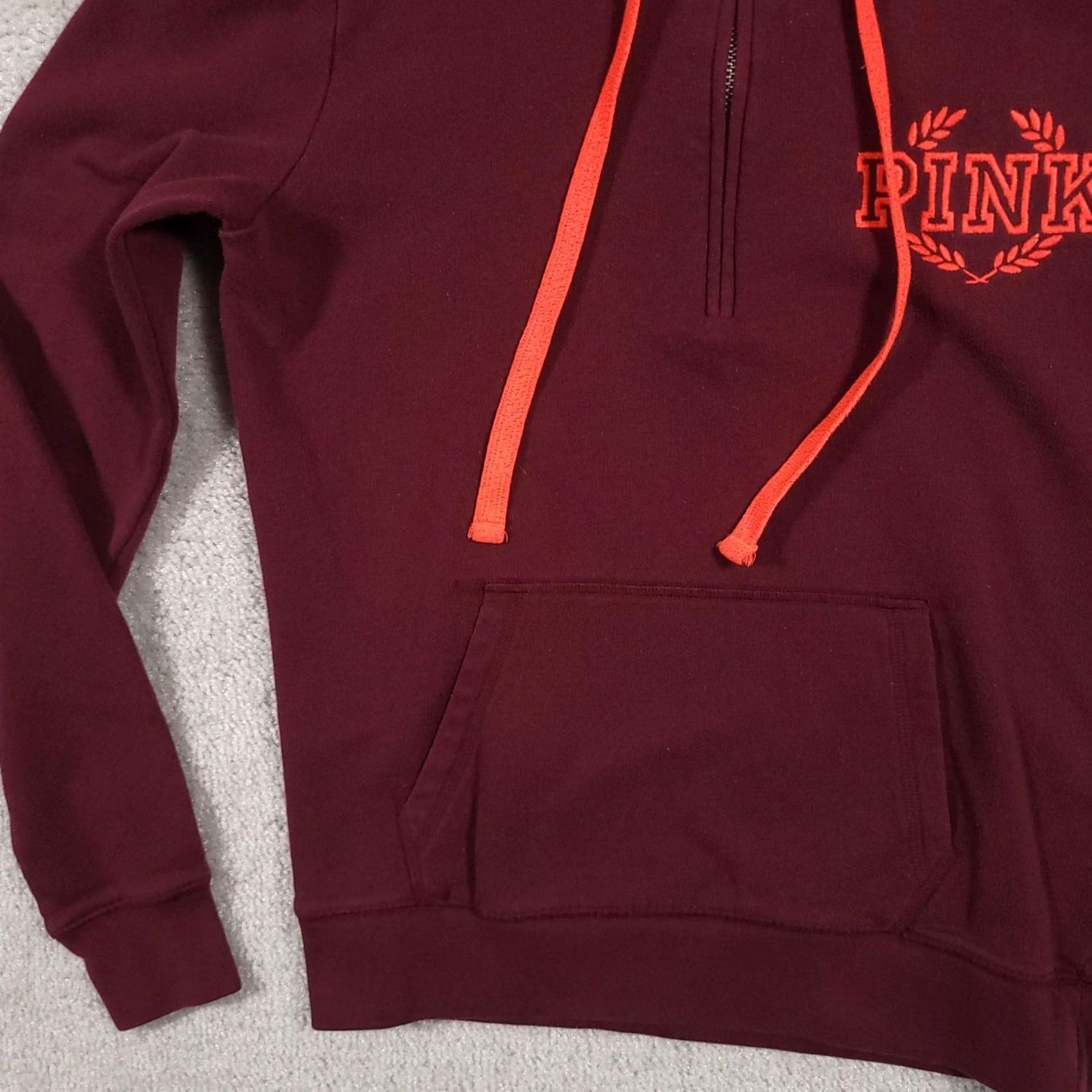 Victoria's Secret VINTAGE? No — exclude. PINK Victoria's Secret Hoodie Womens XS Maroon Pullover 1/2 Zip Hooded Pockets Embroidered Logo Lights Size XS / US 0-2 / IT 36-38 - 5 Thumbnail