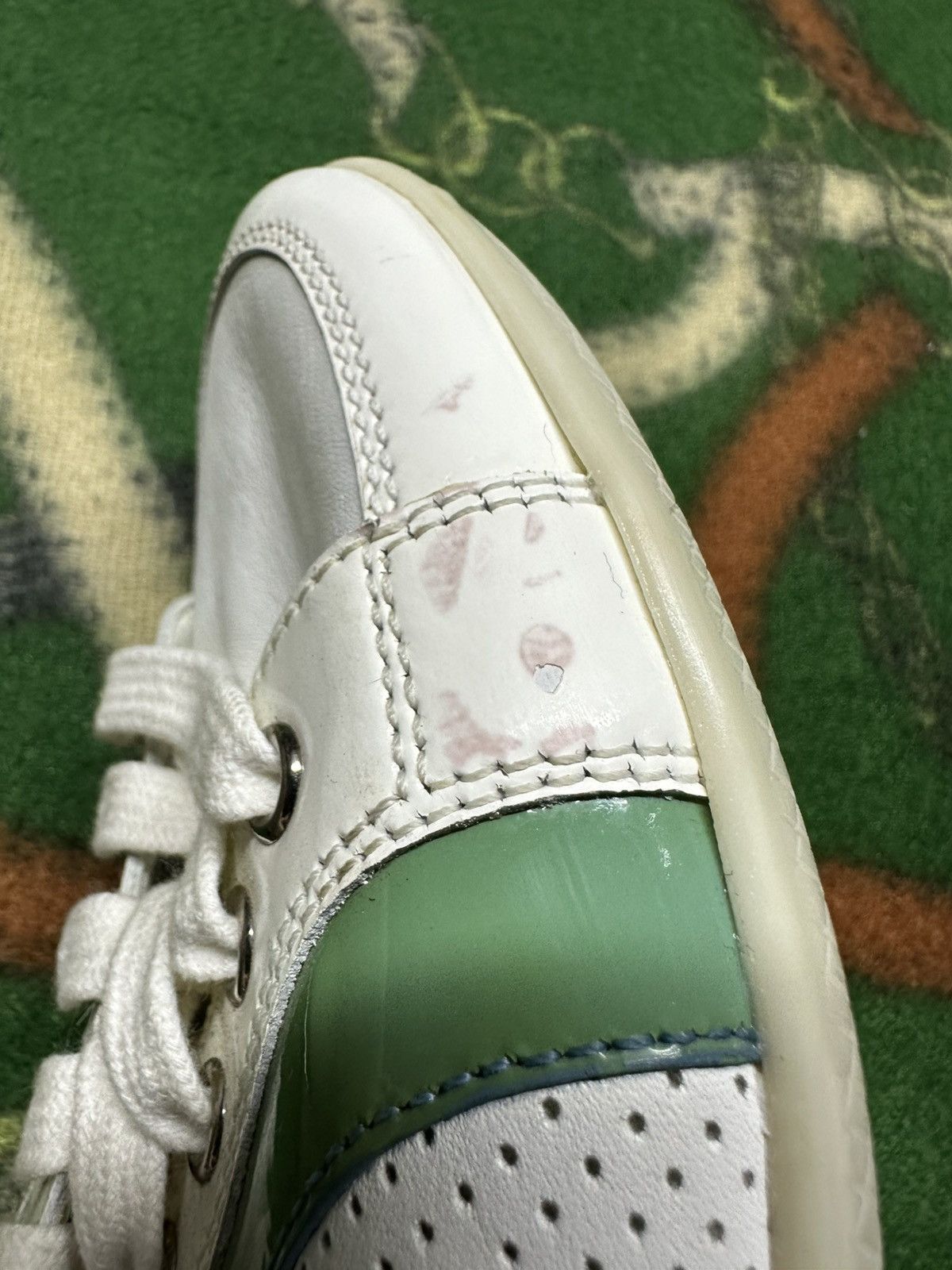 Prada Prada Milano White Green Perforated Leather Sneakers 36,5 Size US 6.5 / IT 36.5 - 4 Thumbnail