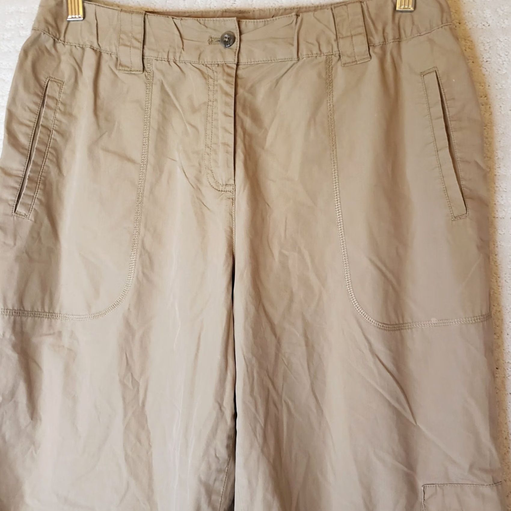 J. Jill J. Jill Women's Capri Cropped Drawstring Pants Tan Khaki 21 Inseam Size 10 Pockets Adjustable Waist Regular Fit Cotton Capris Size 32" / US 10 / IT 46 - 4 Thumbnail