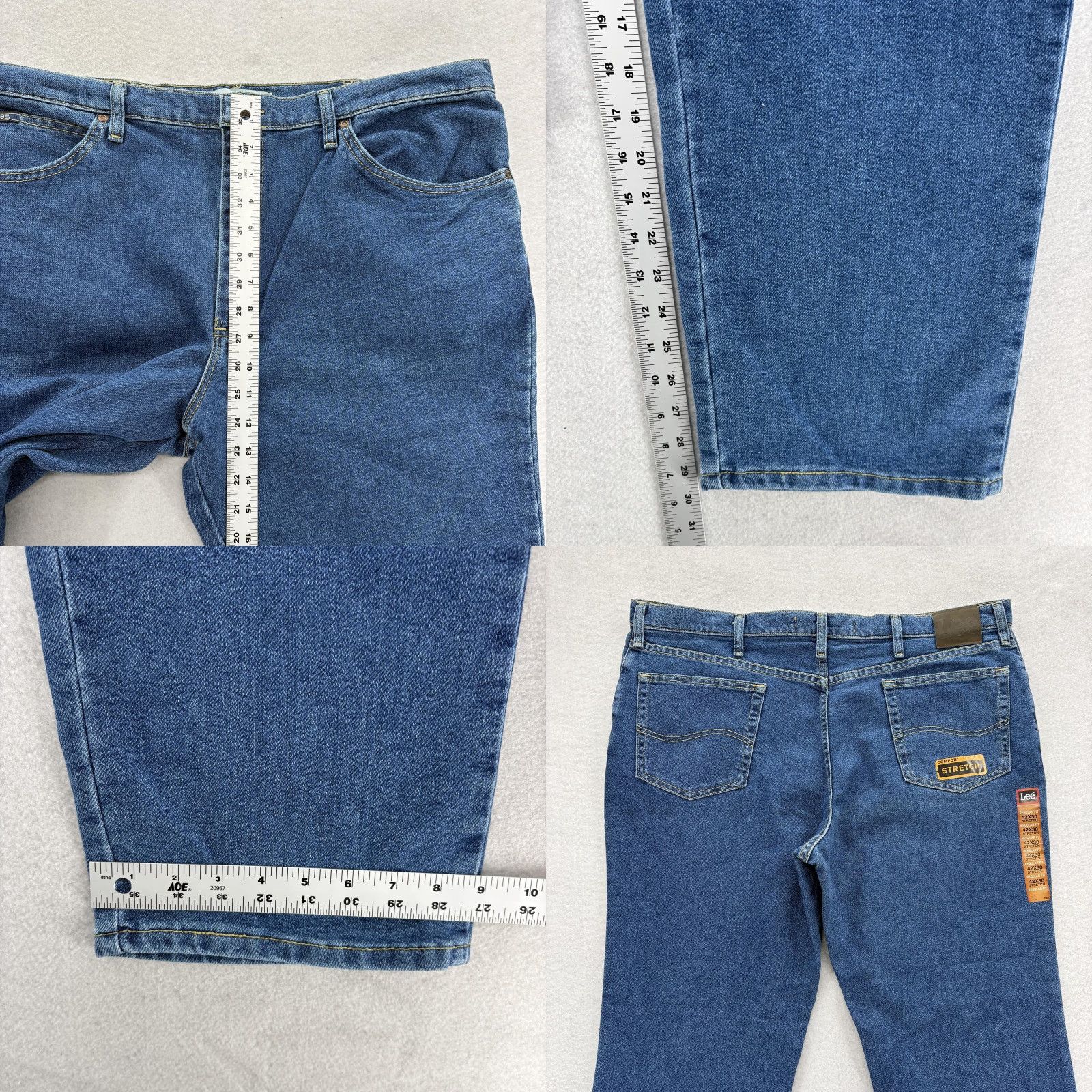 Lee Lee Jeans Mens 42x30 Blue Regular Fit Denim Pants Straight Leg Comfort Stretch Jeans with Pockets Zip Fly Size US 42 / EU 58 - 8 Thumbnail