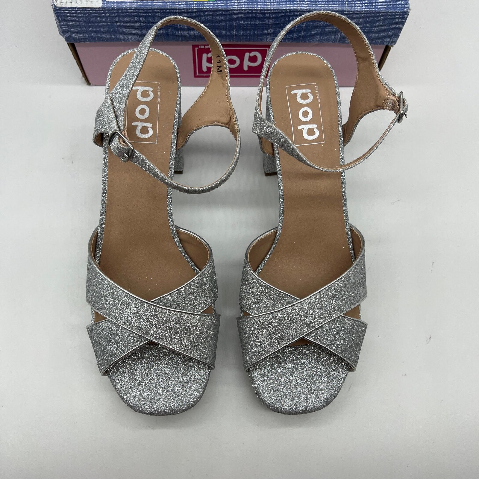 Other Pop Delighted Womens Silver Glitter Heeled Sandals Size 11M Size US 11 / IT 41 - 2 Thumbnail