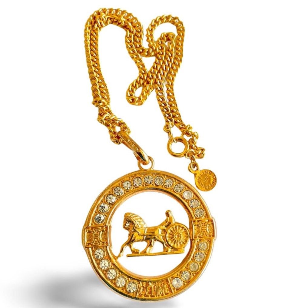 Celine Vintage Celine gold chain necklace with crystal triomphe. Size ONE SIZE - 2 Thumbnail