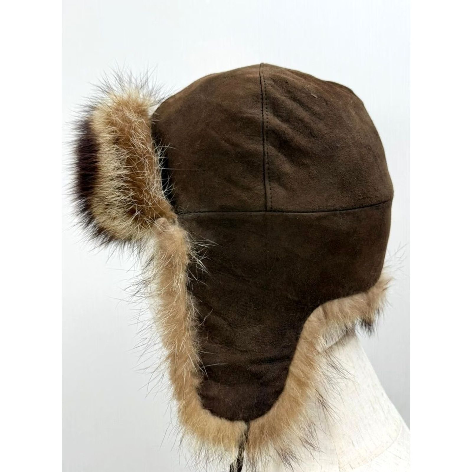 Vintage Vintage Italian Leather Trapper Hat - Real Fur Sheepskin Bomber Caps, Ear Flap, 1 Size, Brown, Men, Winter/Fall, Solid Pattern Size ONE SIZE - 3 Thumbnail