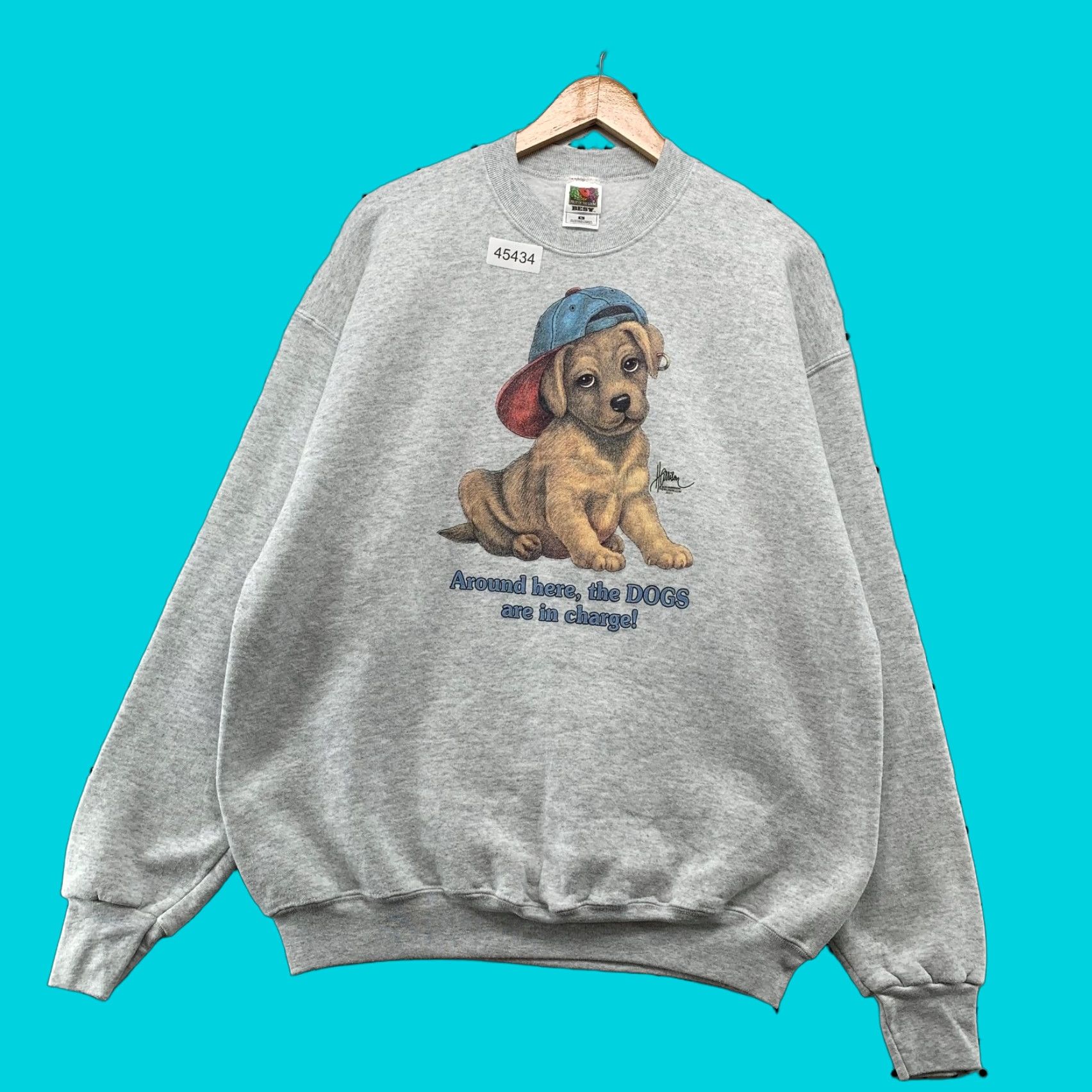 Fruit Of The Loom Vintage Sweatshirt Mens XL Gray Fleece Dog Puppy Funny Golden Retriever Size US XL / EU 56 / 4 - 1 Thumbnail
