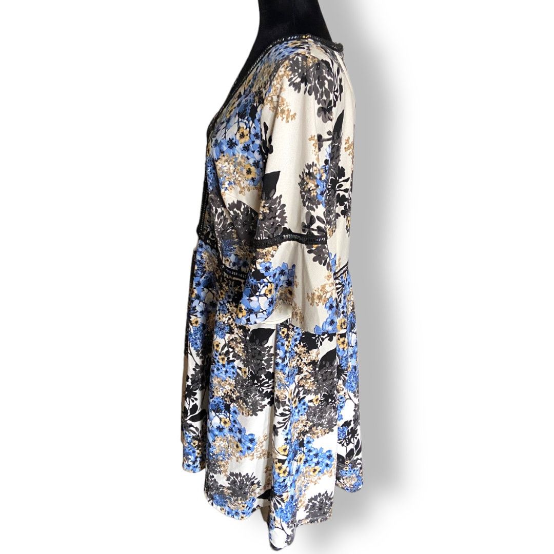 Lane Bryant Blue Gray Black Tan Cream Floral Dress NEW 14