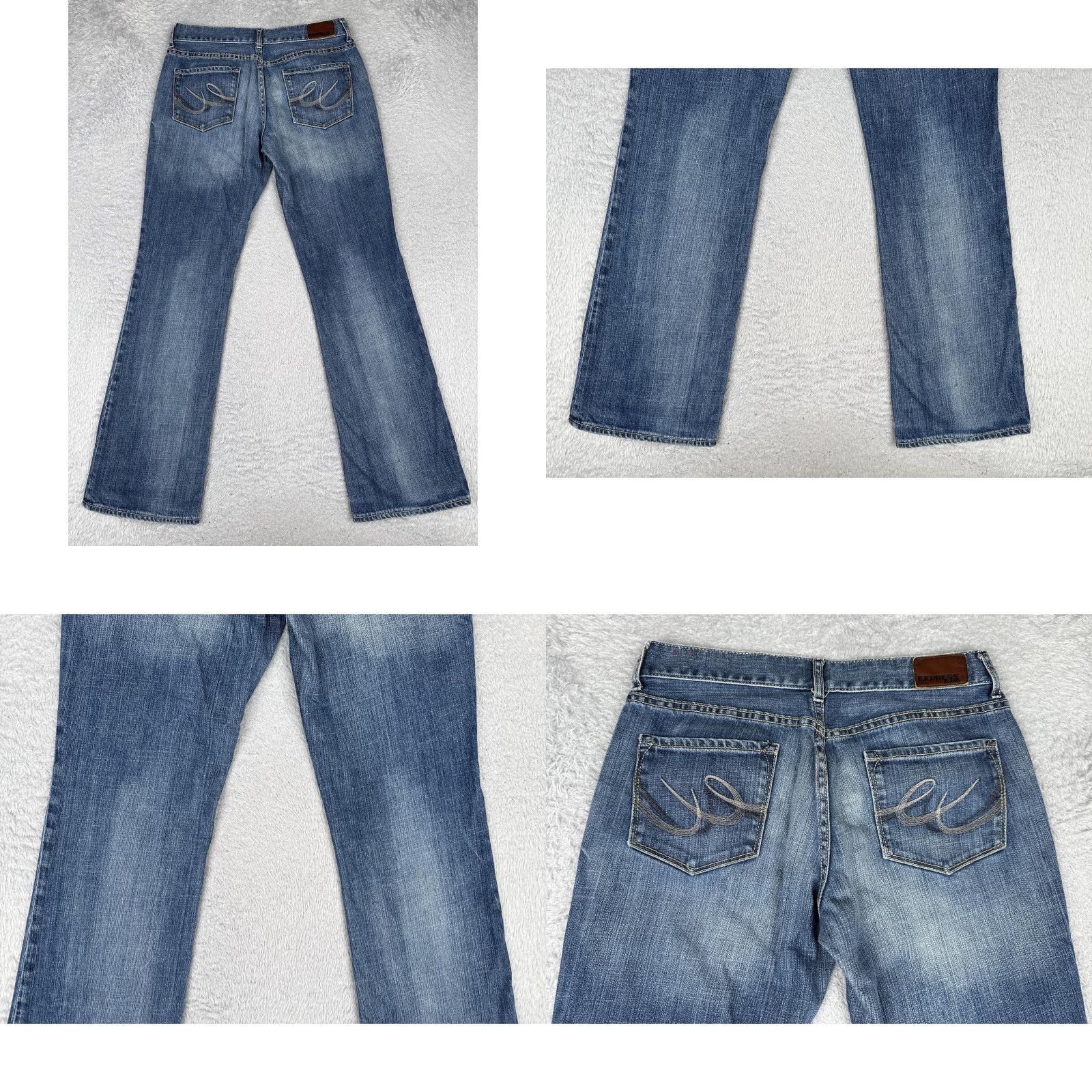 Express Express Eva Boot Cut Jeans Womens 8 Blue Low Rise Stretch Medium Denim 29x31 City Embroidered 5-Pocket Design Size 30" / US 8 / IT 44 - 10 Thumbnail
