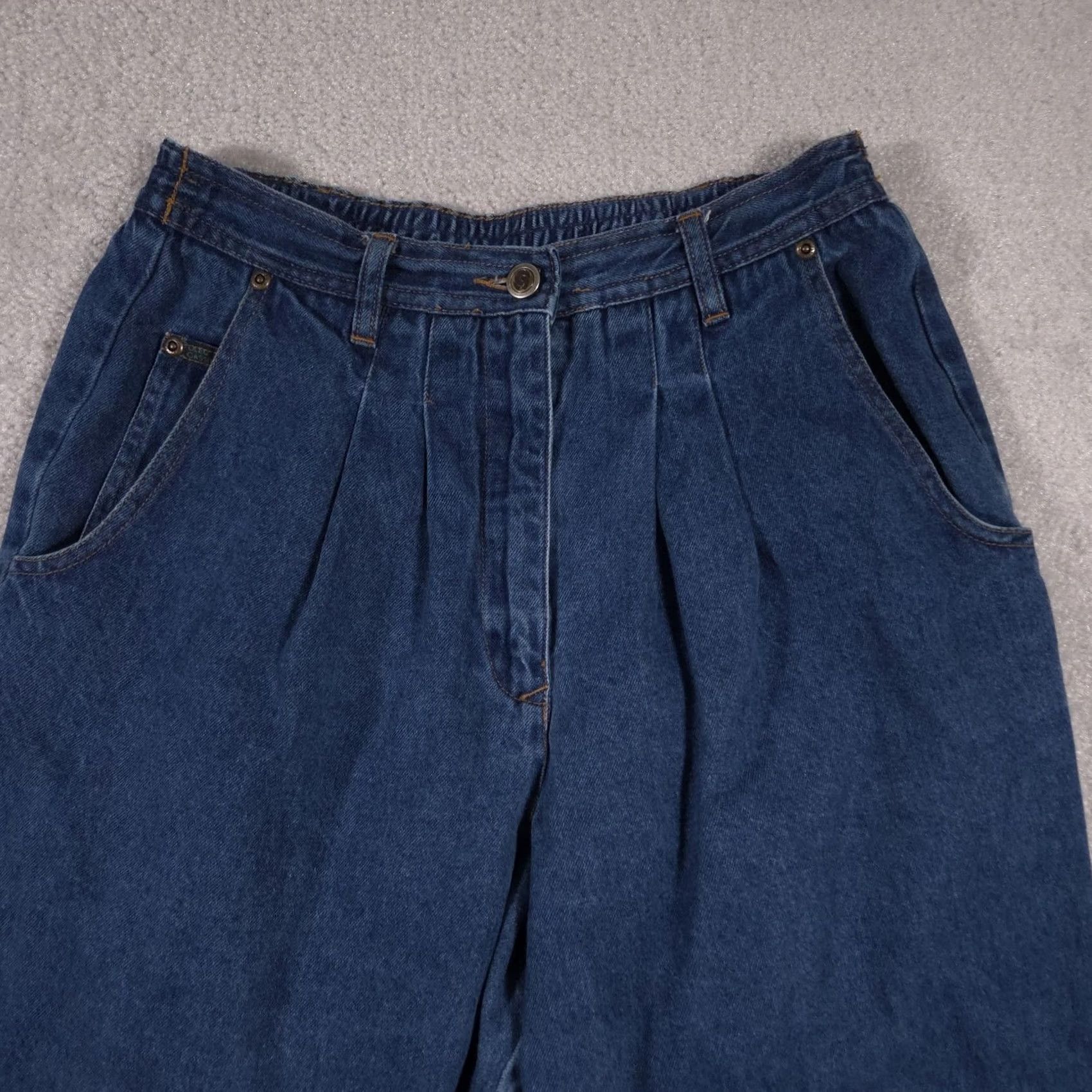 Oleg Cassini VINTAGE Oleg Cassini Jeans Womens 12 High Waist Pleated Tapered Mom Elastic Waist 90s Jeans Womens 12 Blue Medium Wash Denim 90s Womens Jeans Size 34" / US 12 / IT 48 - 3 Thumbnail