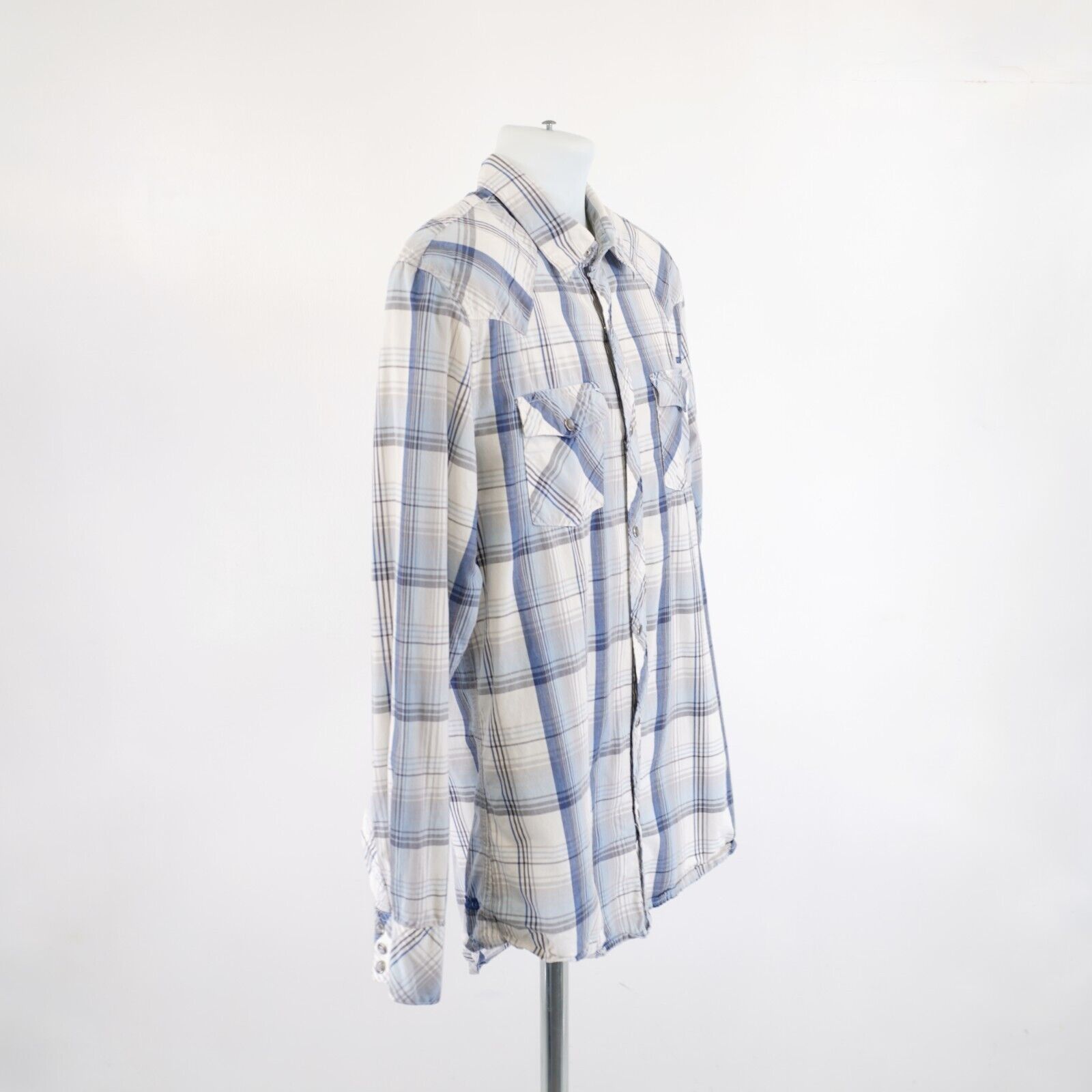 Other Bullhead Western Style Pearl Snap Large White Blue Plaid Col Size US L / EU 52-54 / 3 - 9 Thumbnail