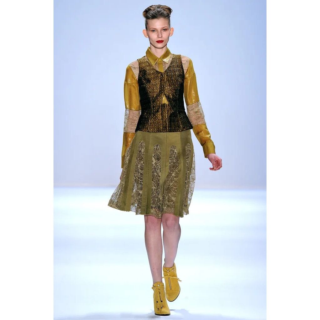 Luca Luca 2011 Designer Boho Eclectic Leather & Lace Skirt