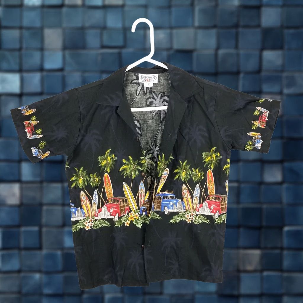 Vintage Vtg Pacific Legend Hawaiian Shirt Mens Medium Black Cotton Short Sleeve Button-Up Collared Cars Theme Surfing 90s Vintage Mens Size US M / EU 48-50 / 2 - 1 Thumbnail