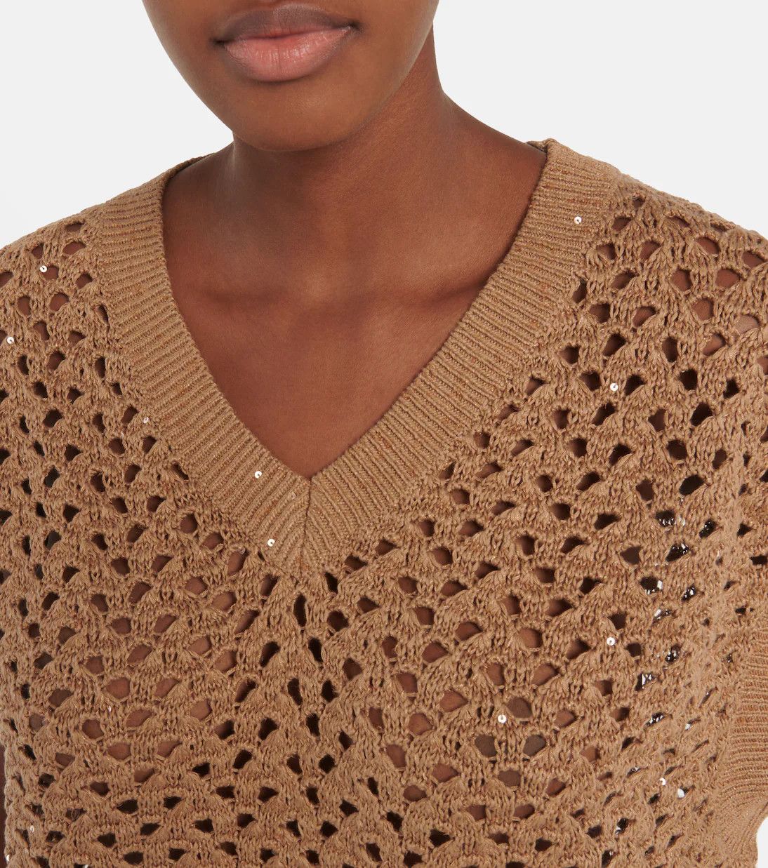 Brunello Cucinelli o1y0825 V-neck Sweater in Camel Size M / US 6-8 / IT 42-44 - 2 Thumbnail
