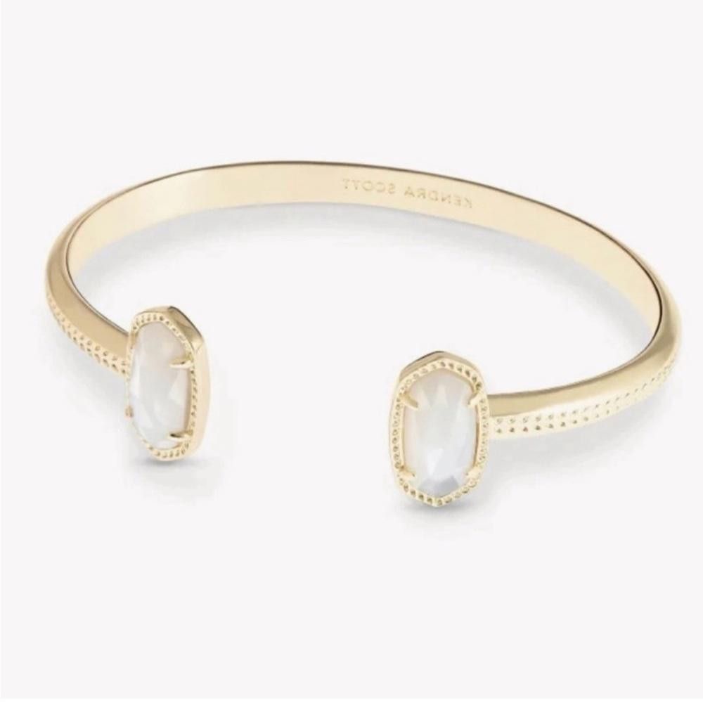 Designer Kendra Scott Elton Gold White Mother of Pearl Cuff Bracelet Size ONE SIZE - 1 Thumbnail