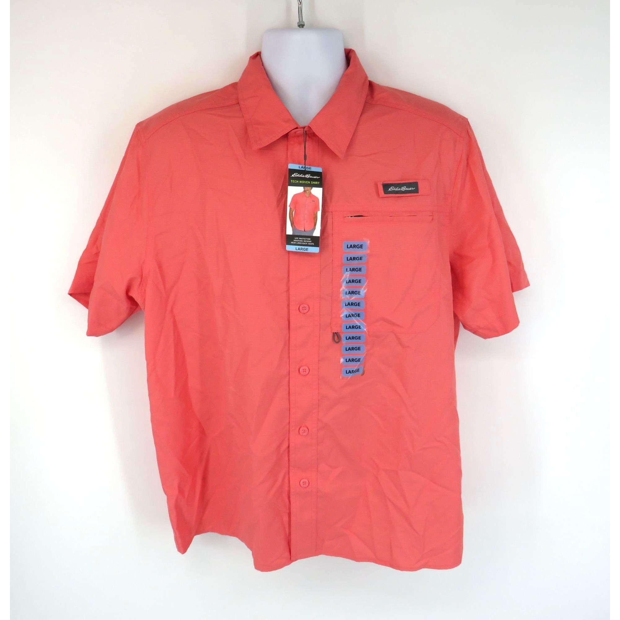 Eddie Bauer Eddie Bauer Mens Tech Woven Short Sleeve Shirt Large Tea Ros Size US L / EU 52-54 / 3 - 1 Thumbnail