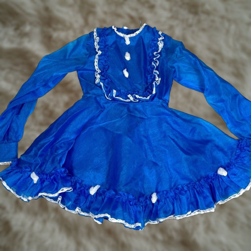 Vintage Vintage Girls Long Sleeve Dress Circle Blue 6 Polyester Lace Trim Size US S / EU 44-46 / 1 - 1 Thumbnail