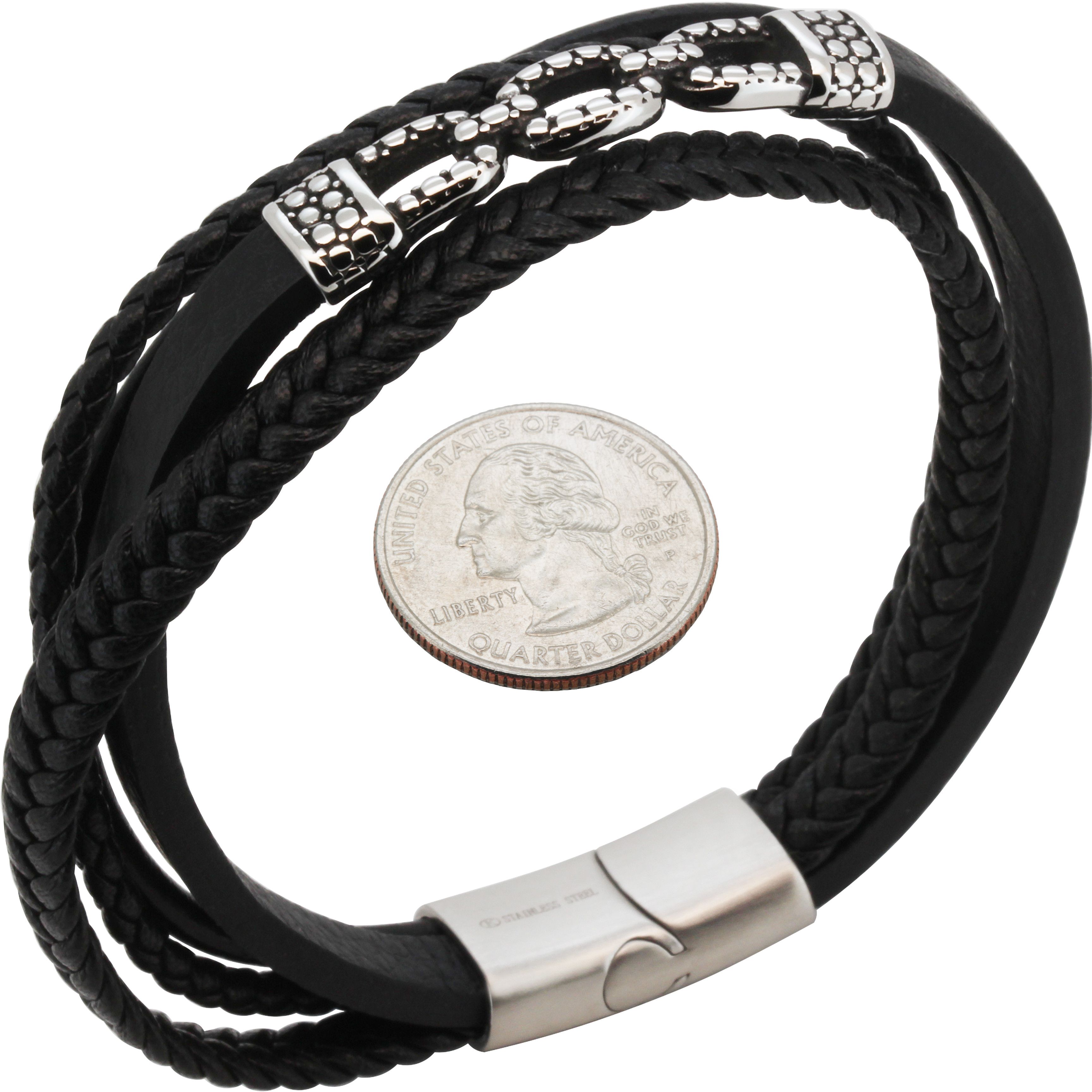 Other 316L Stainless Steel 17mm Cable Link Leather Bracelet 8.5” Size ONE SIZE - 1 Preview