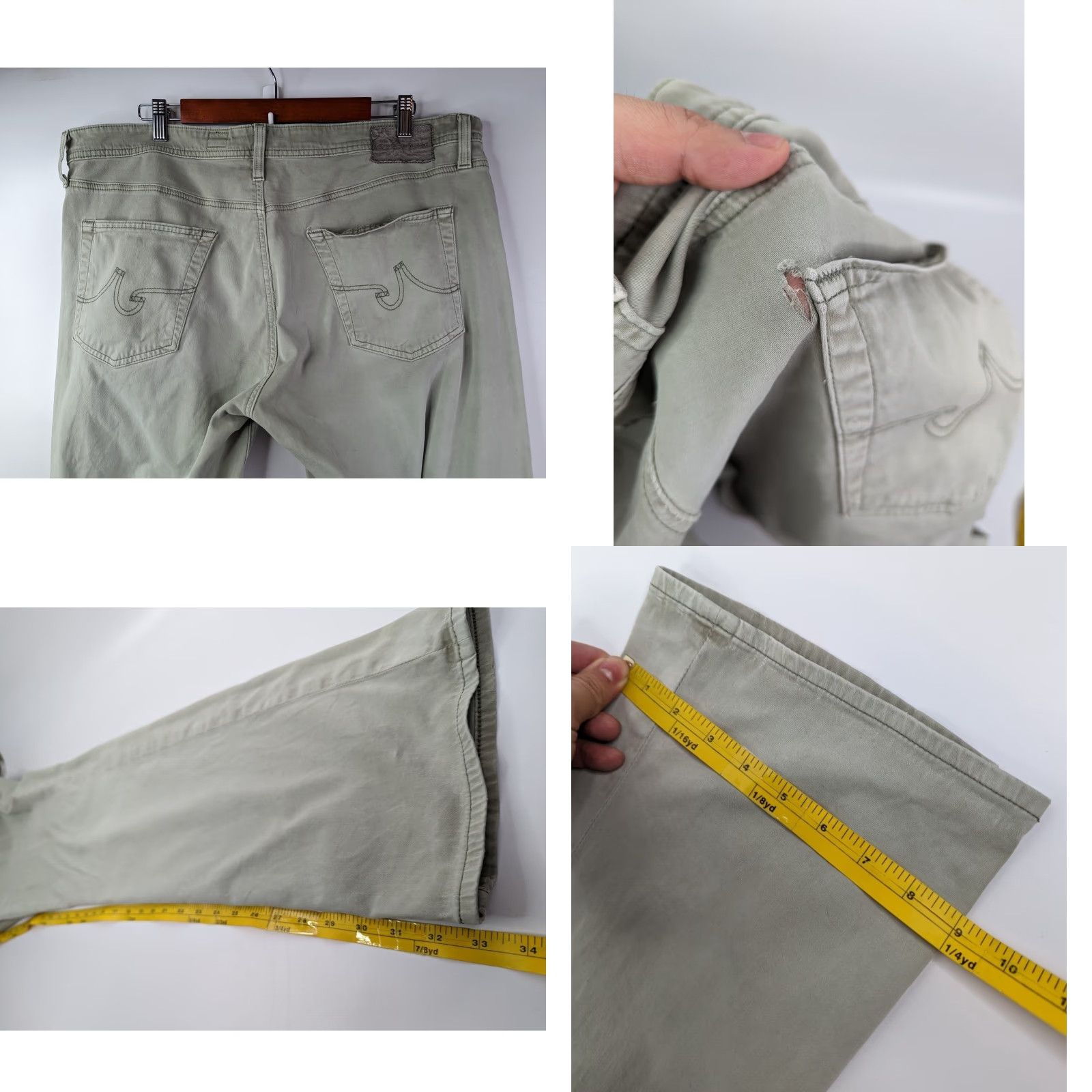 Vintage AG Adriano Goldschmied The Protege Straight Jeans Mens 40 Green 5-Pocket Regular Fit Denim Distressed Comfort Zipper Belt Loops Inseam 34 Size US 40 / EU 56 - 8 Thumbnail