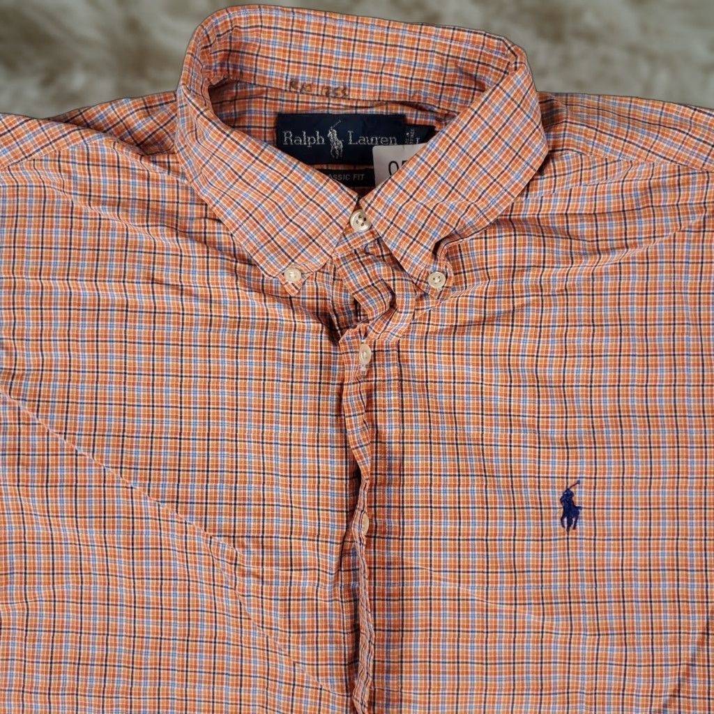 Ralph Lauren Ralph Lauren Shirt Mens Large Orange Blue Plaid Pony Button Up Short Sleeve Size US L / EU 52-54 / 3 - 1 Thumbnail