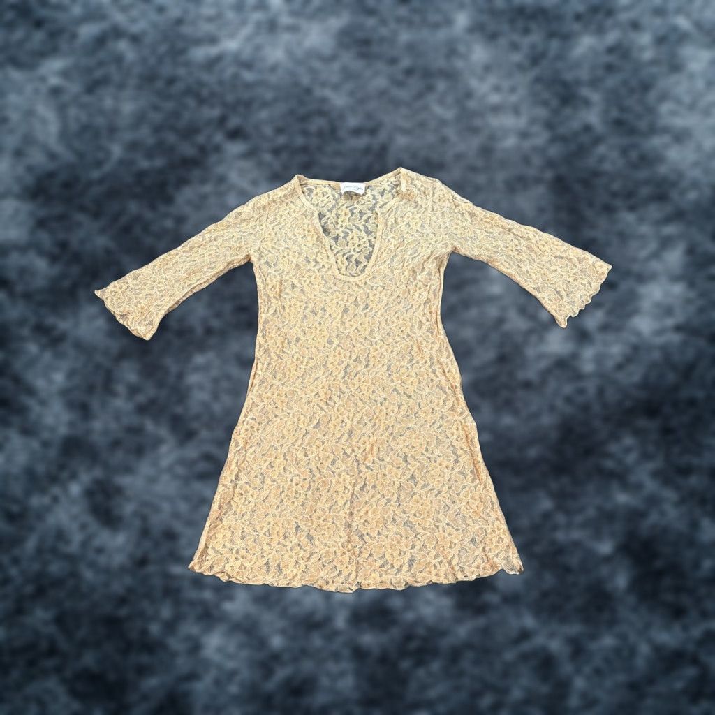Vintage VINTAGE Jordan Taylor A-Line Dress Womens Medium Floral Lace Yellow 90s Fairy Midi V-Neck 3/4 Sleeve Size M / US 6-8 / IT 42-44 - 1 Thumbnail