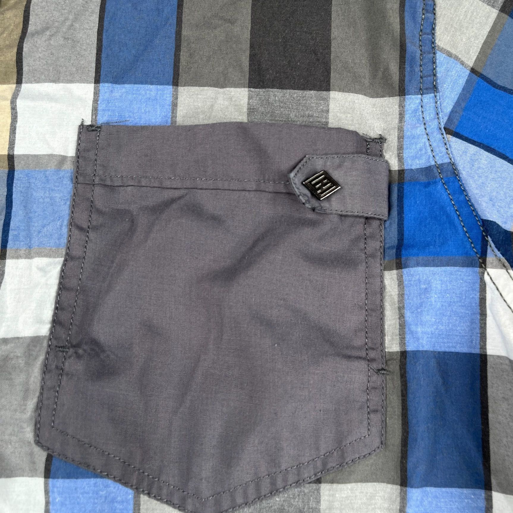 Enyce Enyce Shirt Button-Up Short Sleeve Men Medium Blue Black Check Pocket Button Up Casual Hip Hop Classic Vintage No Size US M / EU 48-50 / 2 - 2 Thumbnail