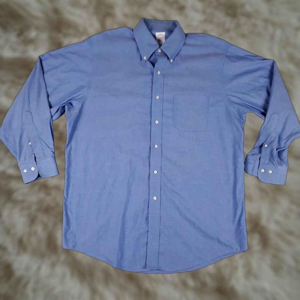 Brooks Brothers VINTAGE Brooks Brothers Shirt Mens 16.5 Blue Dress Shirt Regular Long Sleeve Non-Iron, Button-Down Collar, Classic American Style Mens Size 42R - 1 Thumbnail