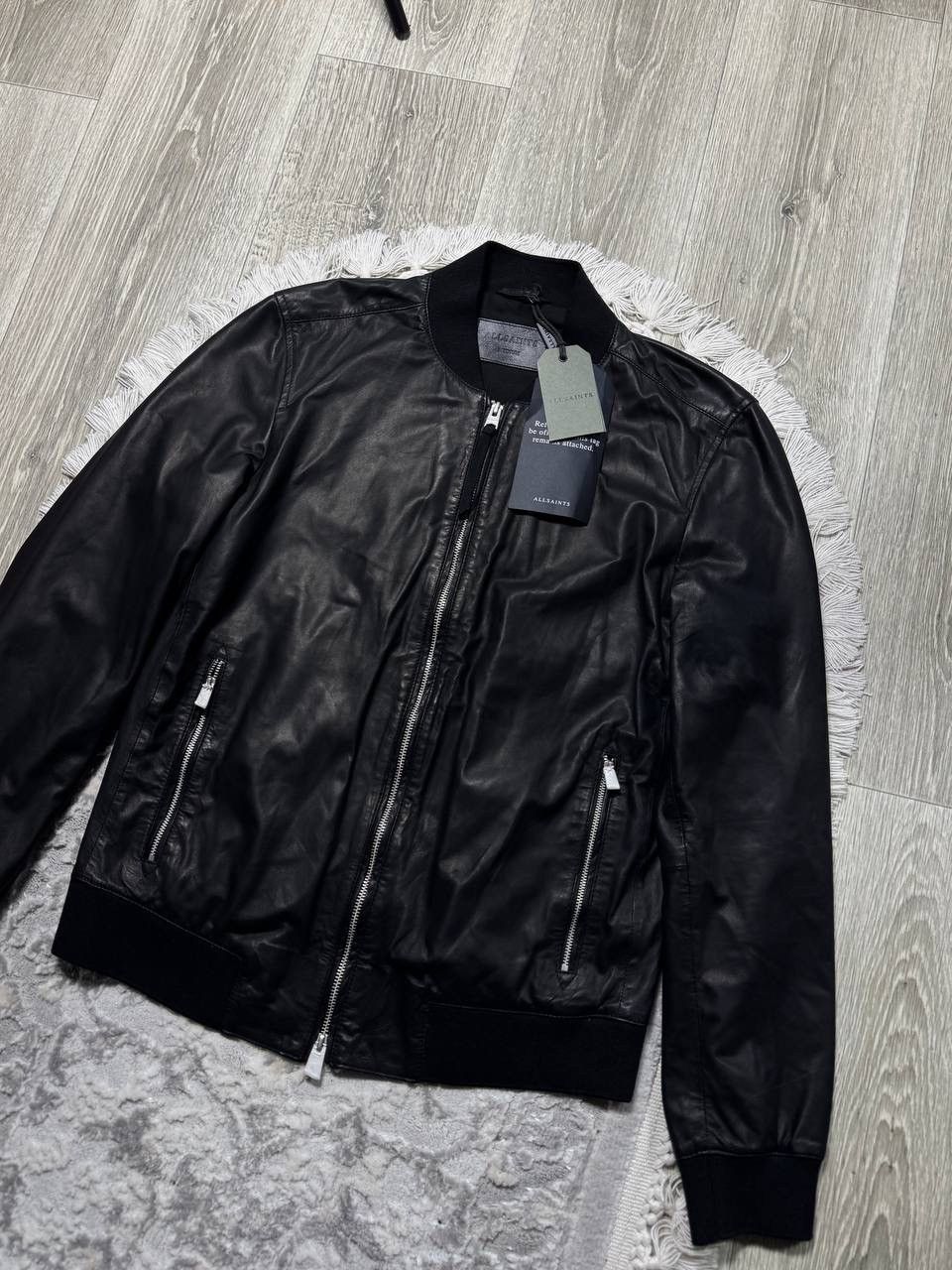 Allsaints ALLSAINTS Men’s Black Leather Bomber Jacket Sheep Leather Size US M / EU 48-50 / 2 - 3 Thumbnail