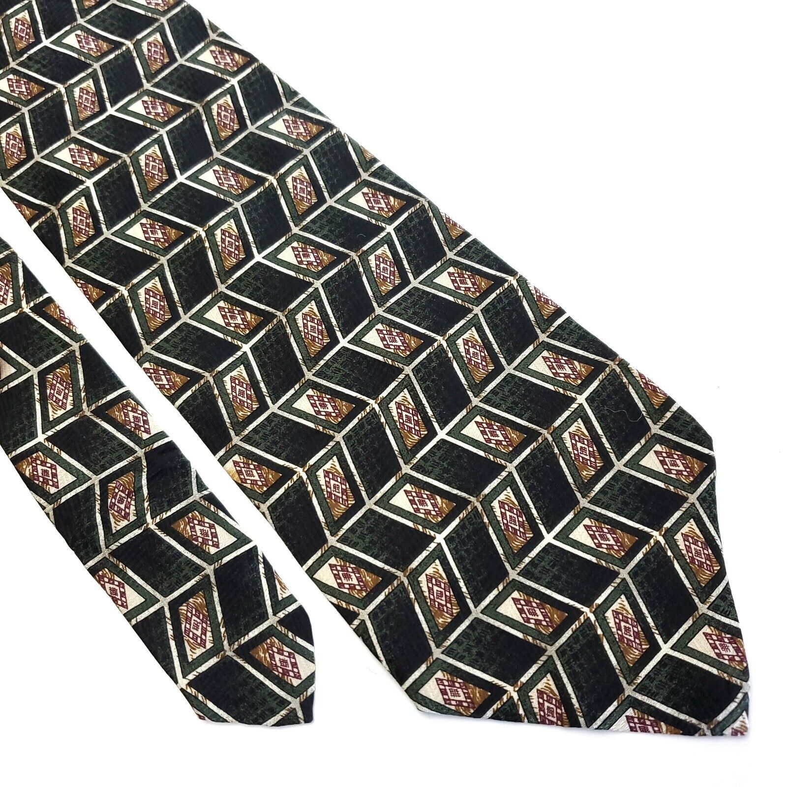 Van Heusen Van Heusen Green Geometric Print Short Wide Silk Tie Size ONE SIZE - 1 Thumbnail