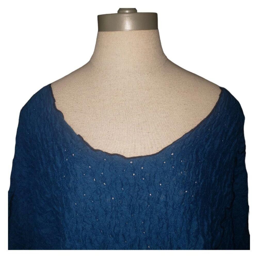 Designer CT237 Noblu Teal Pucker Black Trim V-neck Pocket Shirt S Size S / US 4 / IT 40 - 2 Thumbnail