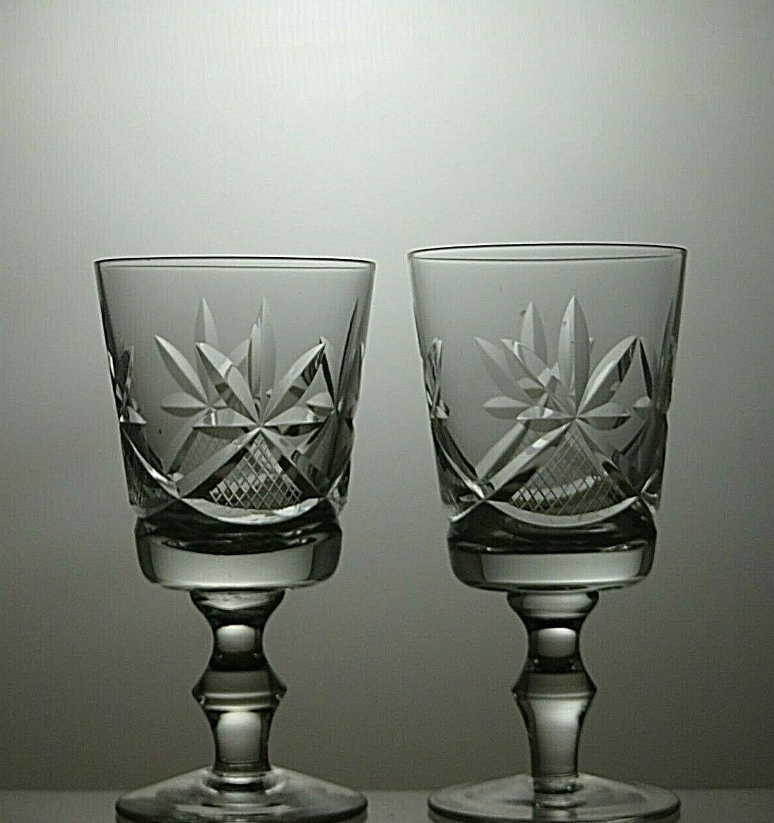 The Unbranded Brand Lead Crystal Cut Glass Set of 2 Wine Glasses 5 1/4" Size ONE SIZE - 2 Thumbnail