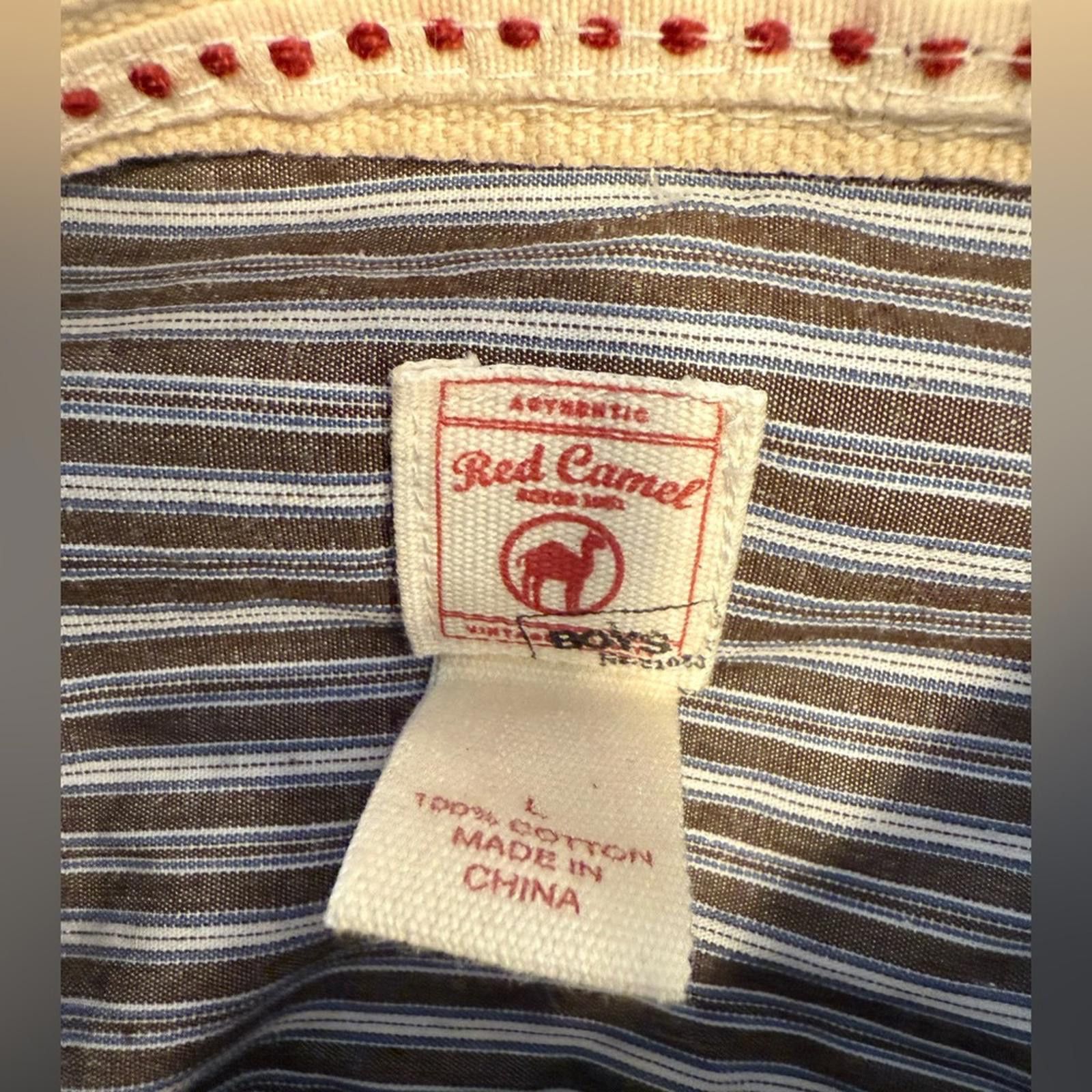 Other Red Camel cotton striped button up neutral colors pocket LG Size L / US 10 / IT 46 - 7 Thumbnail