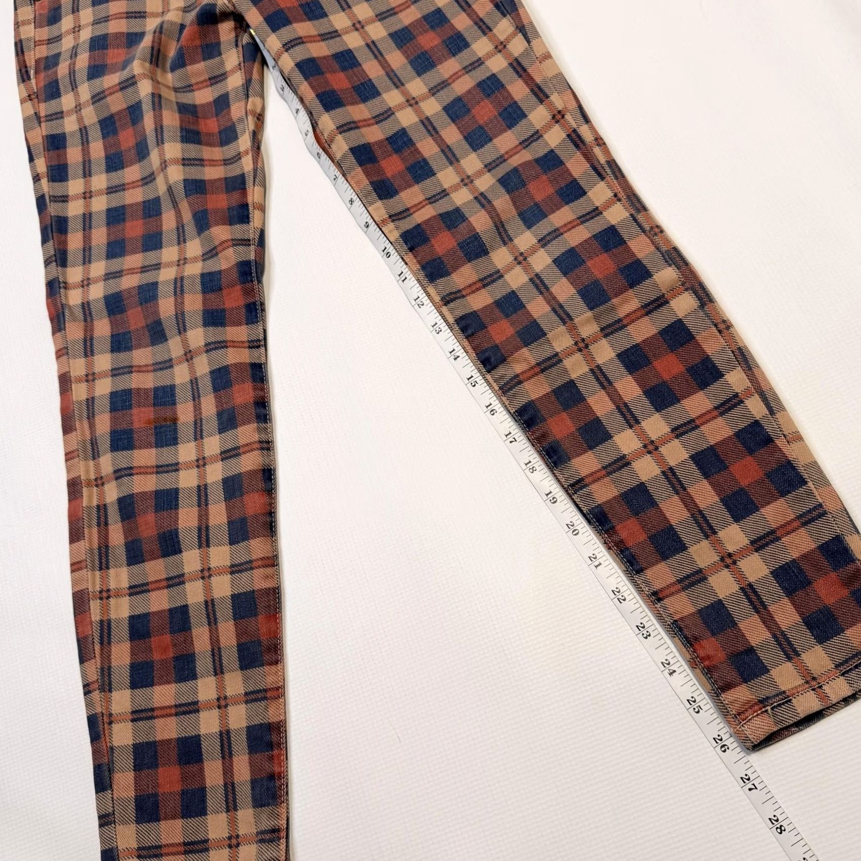Vintage Current/Elliott The Stiletto Jeans Womens 25 Tan Plaid Skinny Ankle Stretch Size 42" / US 20 - 3 Thumbnail