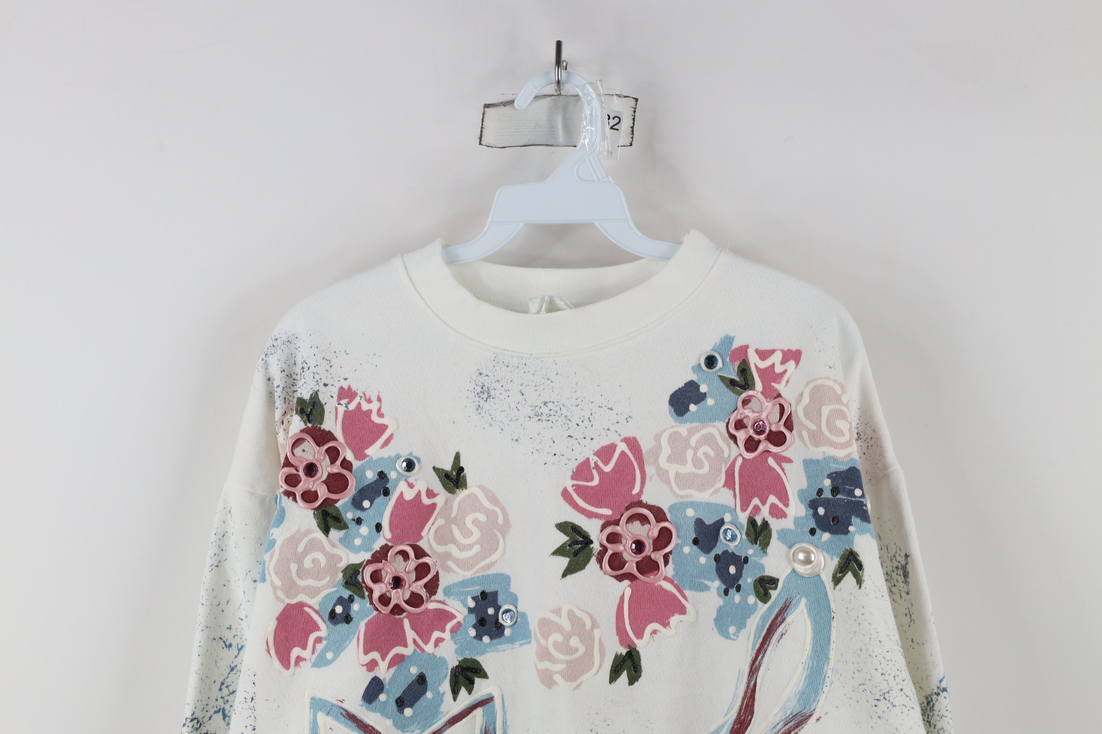 Vintage Vintage 90s Streetwear Flower Puff Paint Sweatshirt USA Size ONE SIZE - 2 Thumbnail