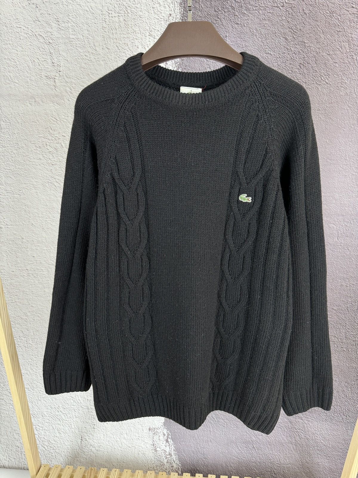 Lacoste Lacoste vintage 90s Black Wool cable knitted sweater Size US XL / EU 56 / 4 - 2 Thumbnail