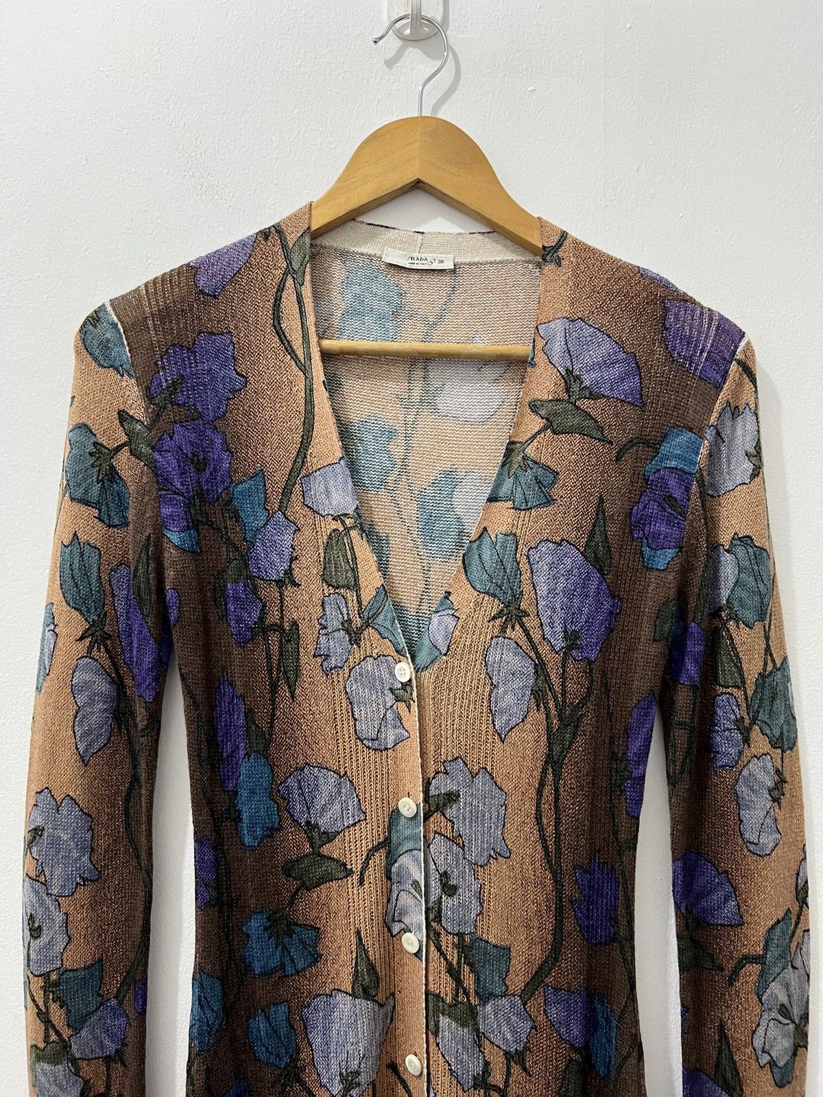 Prada Prada - 2008 Cashmere Ribbed Floral Cardigan Size S / US 4 / IT 40 - 2 Thumbnail