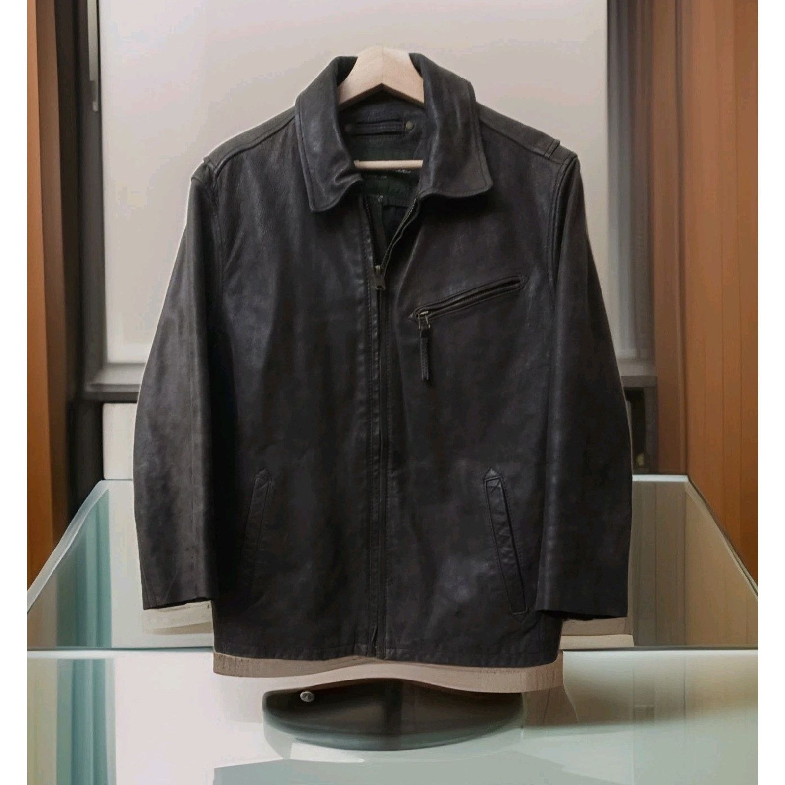 Eddie Bauer Genuine Leather Moto Jacket Dark Brown Full Zip